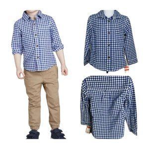 Toddler Boys' Long Sleeve Woven Button-Down Shirt Blue Plaid Dress Shirt 4T